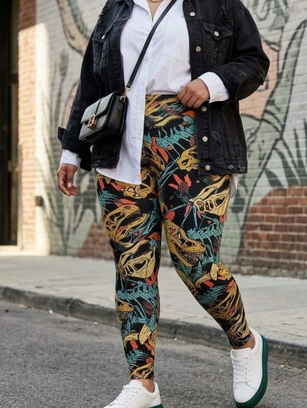 SweetLegs Plus 2 Dinosaur Skeleton Print Leggings | Size Plus 2